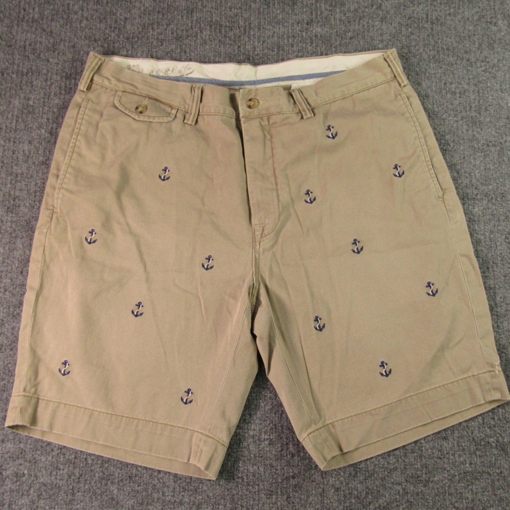 Polo Ralph Lauren Chino Shorts Mens 36x9 Bedford Tan Anchor Embroidered Nautical